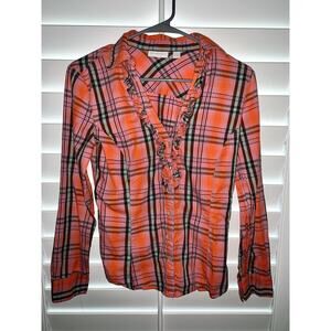 Woman's New York & Company Long Sleeve Plaid Blouse